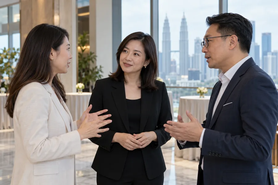 Professionals discussing an event brief